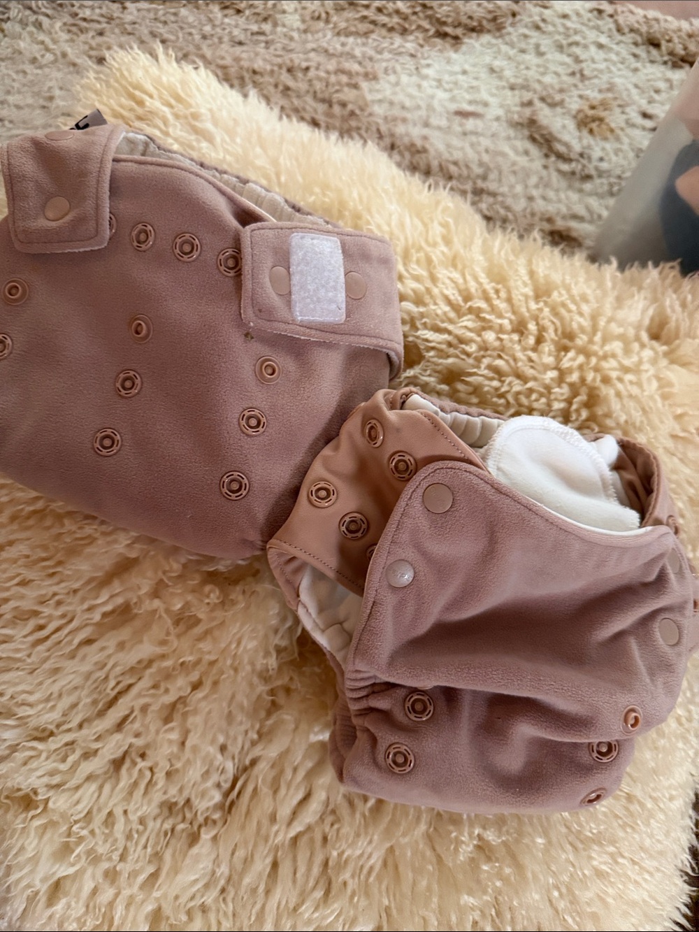 Set of 2 Grovia BUTTAH Adjustable Taupe Cloth Diaper Cover and liner for babies